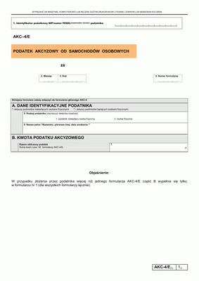 AKC–4/E (3) (od 2012) (archiwalny) Podatek akcyzowy od samochodów osobowych