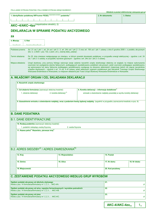 AKC-4/AKC-4zo (8) (archiwalny) Deklaracja dla podatku akcyzowego