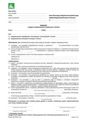 KRUS UD-5 Wniosek o objęcie ubezpieczeniem społecznym  rolników