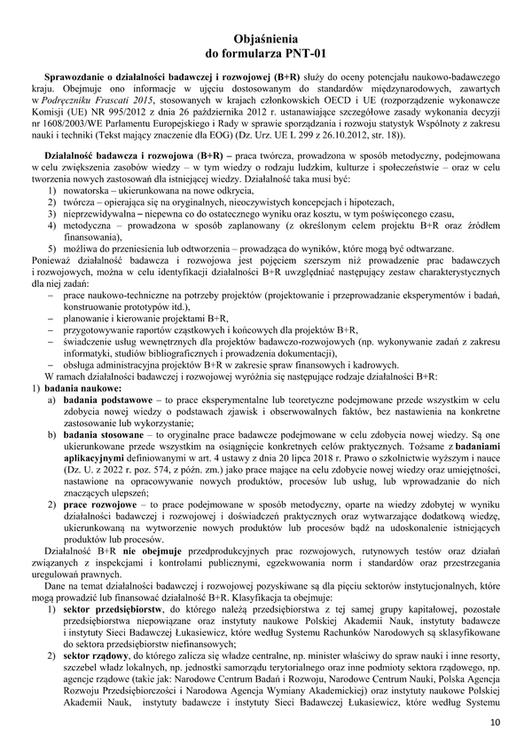 GUS PNT-01 obj (archiwalny) (2022) Sprawozdanie o działalności badawczej i rozwojowej za 2022 r.