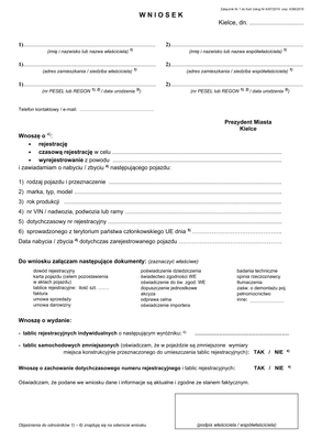 WoRWZP-K Wniosek o rejestrację/rejestrację czasową/wyrejestrowanie pojazdu Kielce