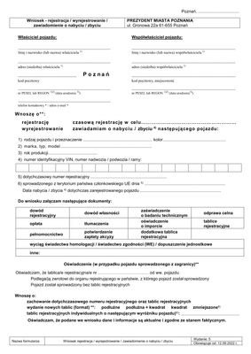 WoRWZP-Po Wniosek o rejestrację, czasową rejestrację, wyrejestrowanie i zawiadomienie o pojeździe Poznań