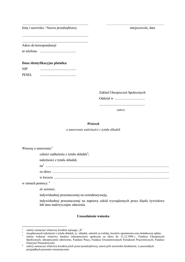 ZUS WOUM (archiwalny) (od XI 2013) Wniosek o umorzenie należności z tytułu składek