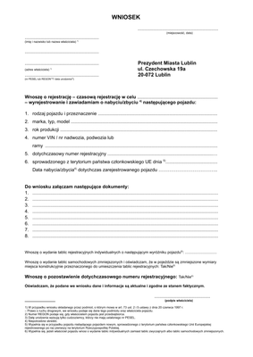 WoRWZP-L Wniosek o rejestrację/czasową rejestrację/wyrejestrowanie/zawiadomienie o pojeździe Lublin (KM-035-01)