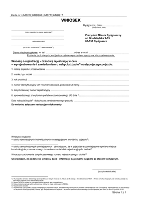 WoRWZP-B Wniosek o rejestrację, czasową rejestrację, wyrejestrowanie i zawiadomienie o pojeździe Bydgoszcz