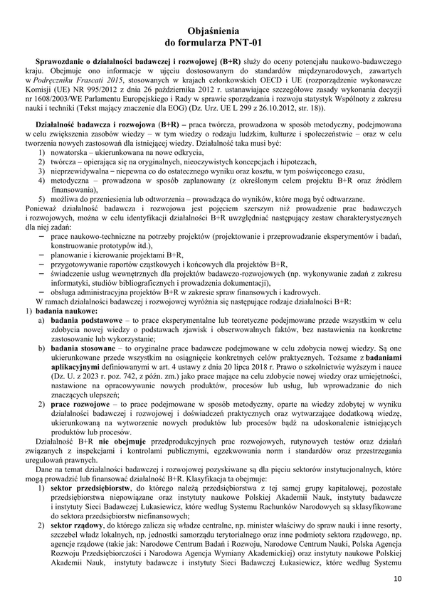 GUS PNT-01 obj (2023) Sprawozdanie o działalności badawczej i rozwojowej za 2023 r.