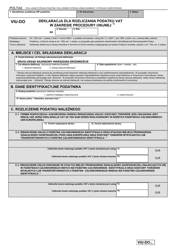 VIU-DO (OSS) (2) Deklaracja dla rozliczenia podatku VAT w zakresie procedury unijnej