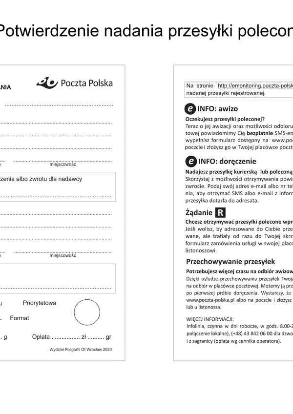 PP 11 (od 2023) Potwierdzenie nadania przesyłki poleconej 