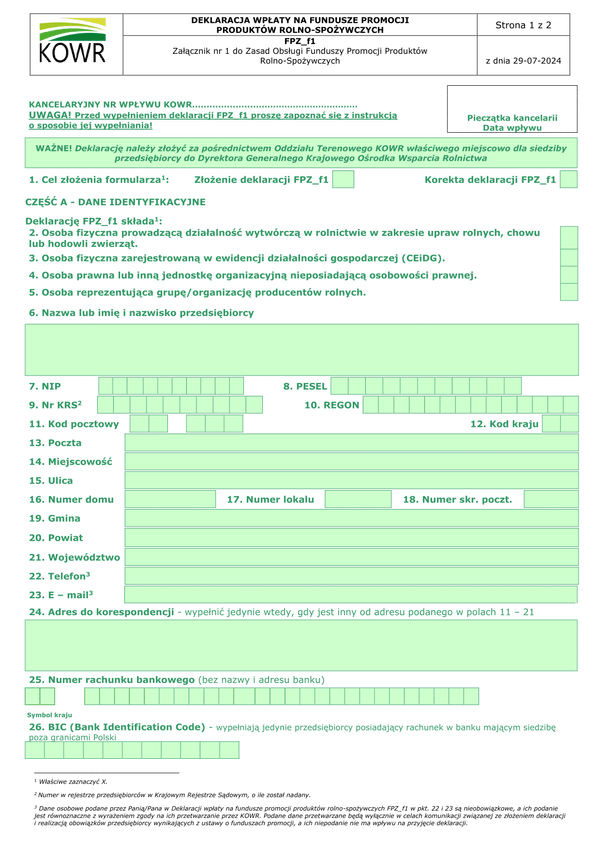 ARR FPZ_f1  Deklaracja wpłaty na fundusze promocji produktów rolno-spożywczych