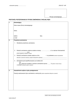 ZP-WR (archiwalny) Protokół postępowania w trybie zamówienia z wolnej ręki