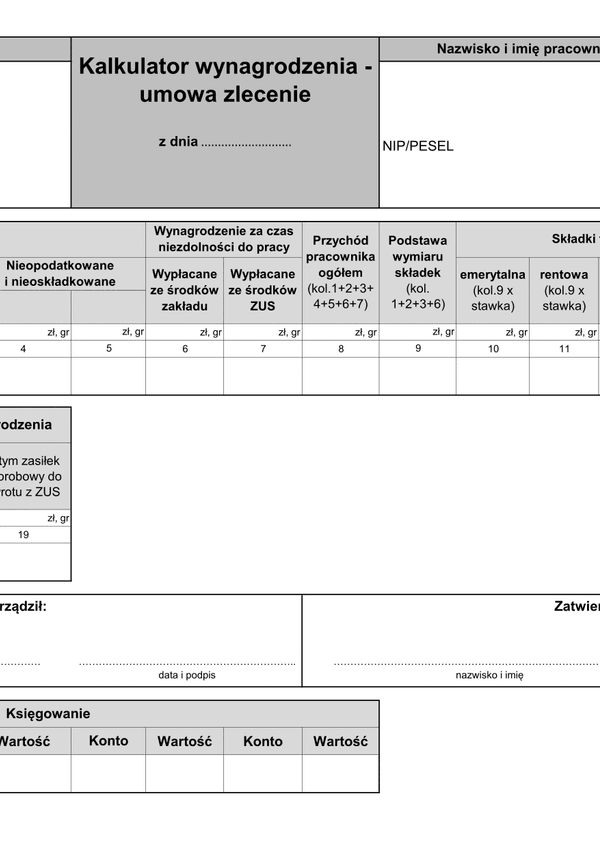 KW-UZ (archiwalny) (od IV 2015) Kalkulator wynagrodzenia - umowa zlecenia