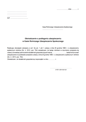 KRUS OoPU Oświadczenie do KRUS o podleganiu ubezpieczeniu w Kasie Rolniczego Ubezpieczenia Społecznego