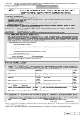 NIP-7 (4) (archiwalny) Zgłoszenie identyfikacyjne / zgłoszenie aktualizacyjne osoby fizycznej będącej podatnikiem lub płatnikiem (z wysyłką e-Deklaracji)